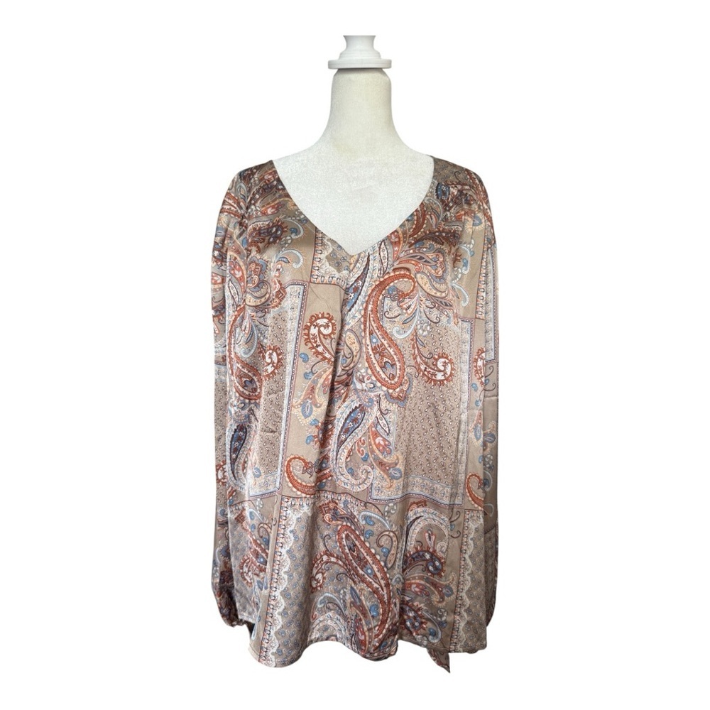 Entro Paisley Print Peasant Blouse Size Large - Boho Long Sleeve Top